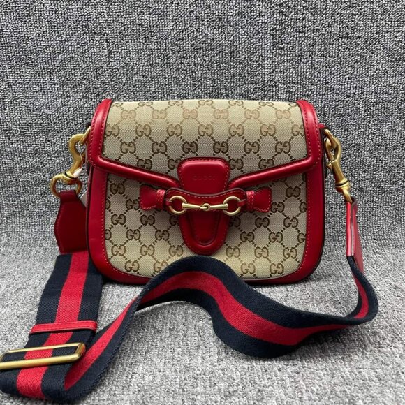100% Authentic Gucci Lady Web Leather Shoulder Bag - Picture 1 of 15